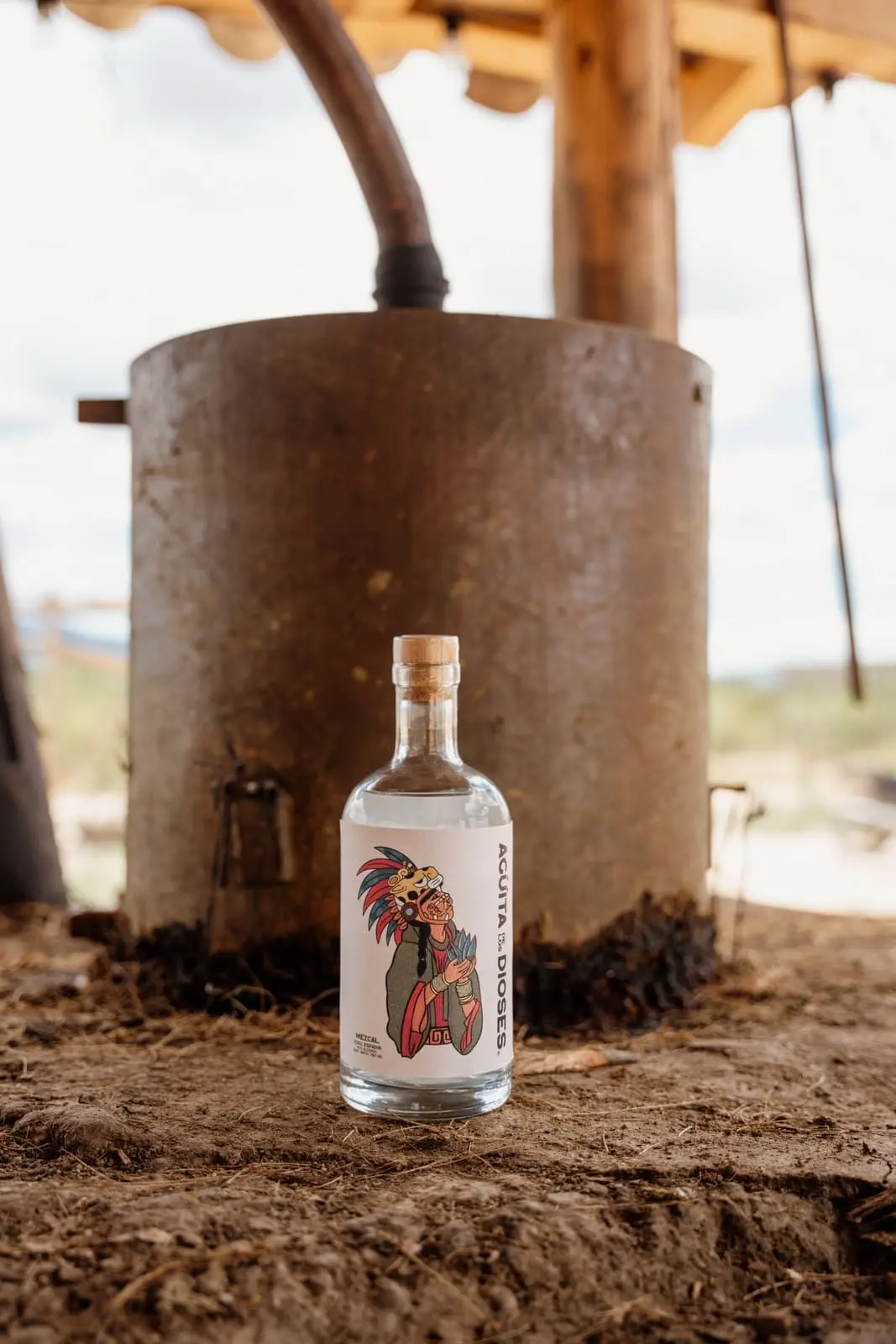 Bottle next to the oven's fire